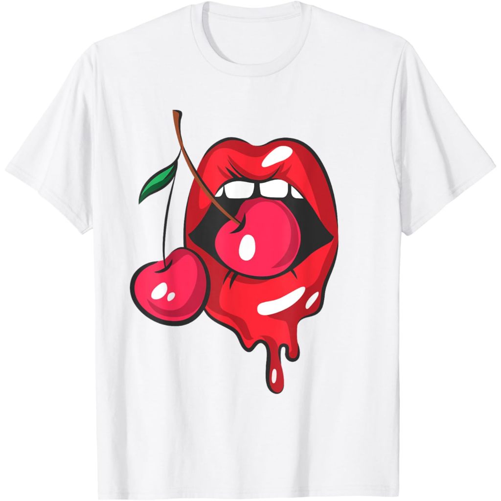 Kaos Anak Red lips and cherries sexy trendy vintage retro gift T-Shirt Fashion Baju Atasan Anak Laki