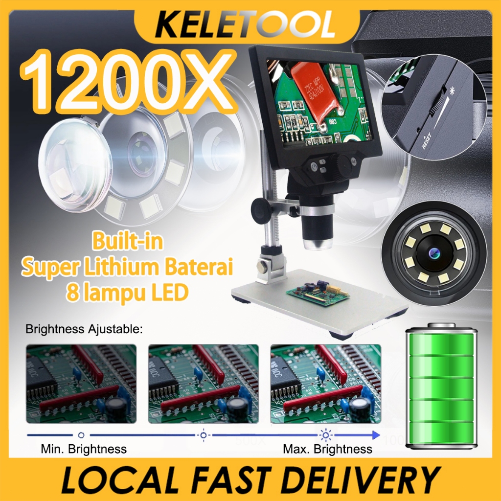 G1200 Elektronik Continuous Zoom Mikroskop Digital Microscop Mesin Kaca Pembesar Electronic 7 Inch L
