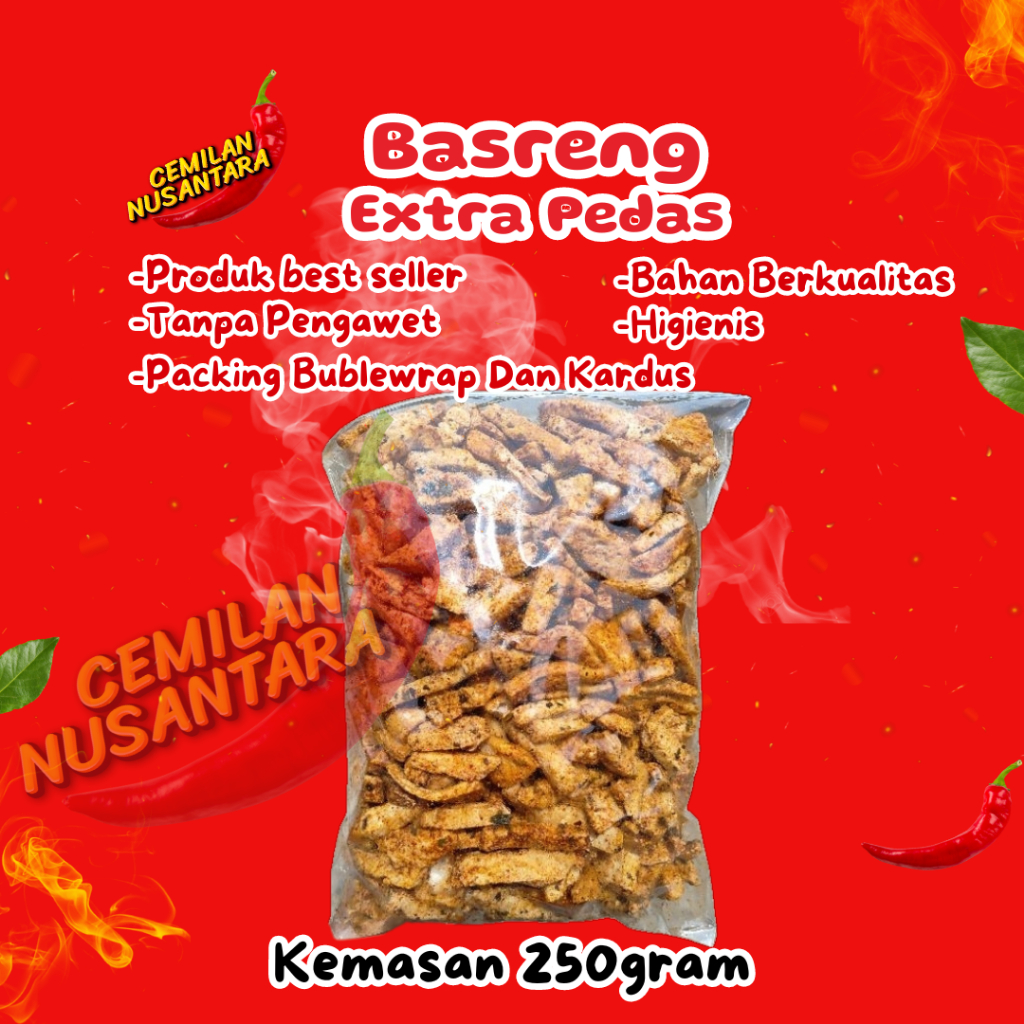 

Basreng crispy Super Pedas 250gram renyah Gurih sedap bumbu Pedas Balado Original Daun Jeruk