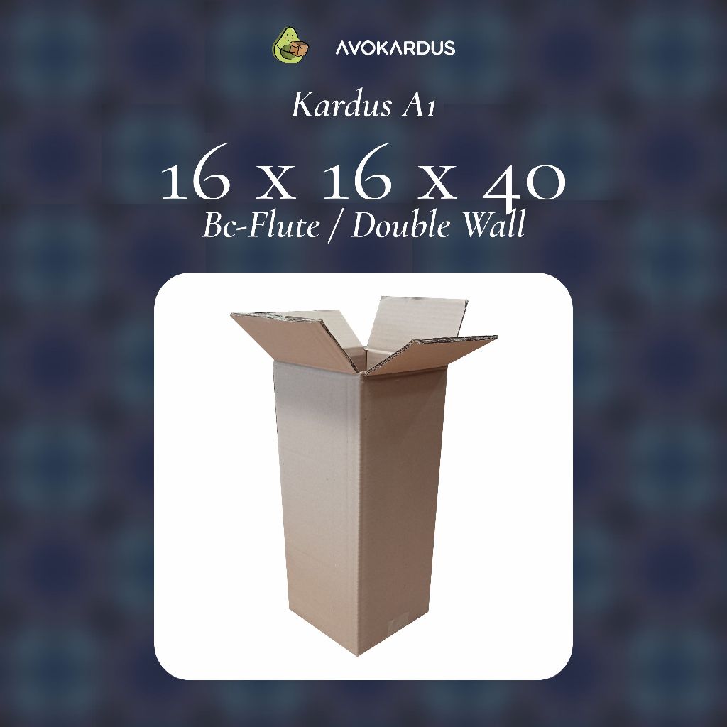 

Kardus / Box / Karton / Packing / Packaging / Kotak / Dus RSC / A1 – 16 x 16 x 40 BC-Flute / Double Wall Tebal