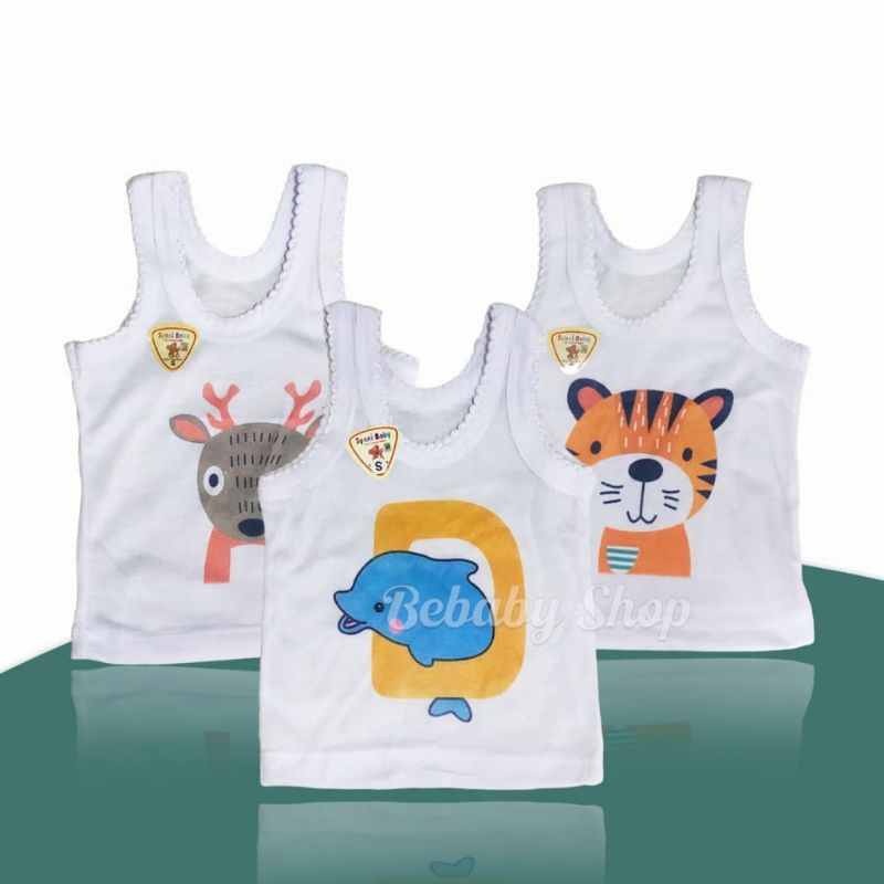 3pc singlet bayi kaos singlet anak karakter putih newborn