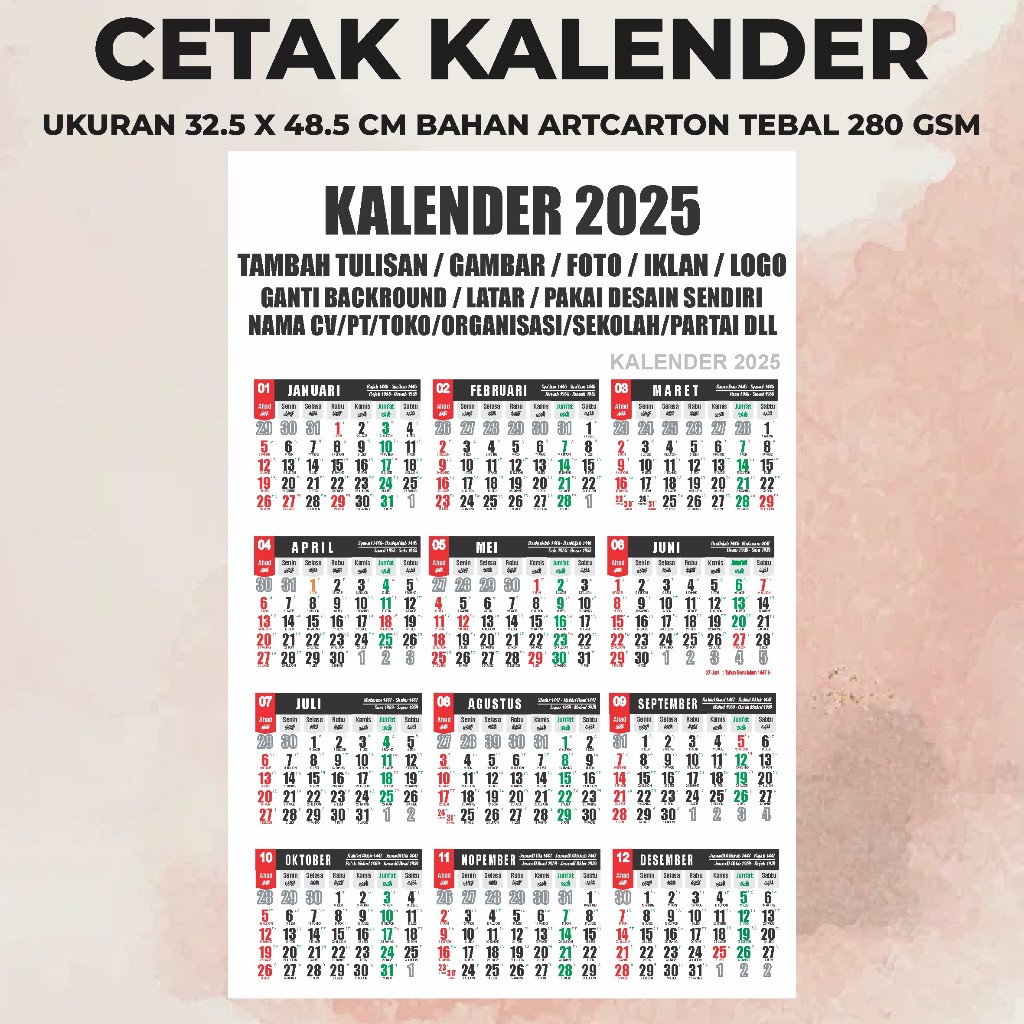 

Kalender 2025 Kalender Dinding Kalender Poster Kalender Custom Ukuran A3+ Artcarton 280 gsm