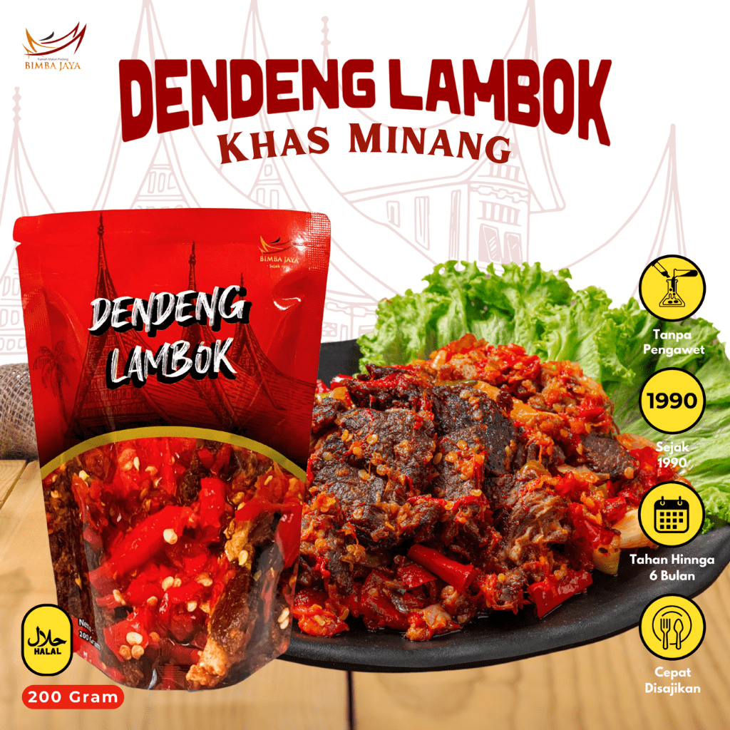 

Dendeng Balado Lambok Padang Pedas Daging Sapi Basah Frozen Siap Makan Bimba Jaya Kemasan 200 gram