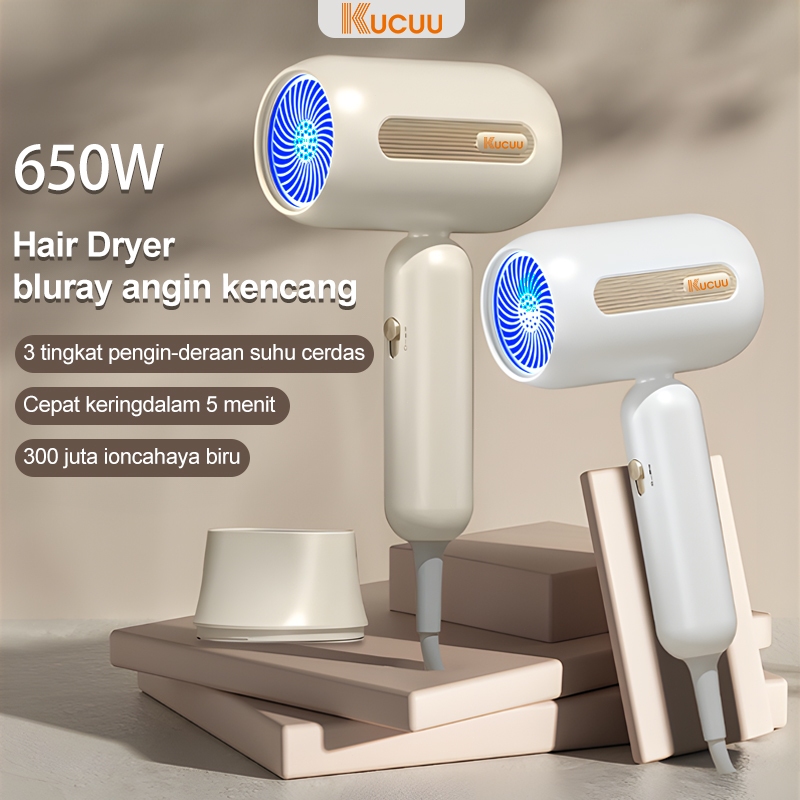 KUCUU Hair Dryer Negative Ion Portable Low Watt 650w Pengering Rambut Hair Protection Quick Drying B