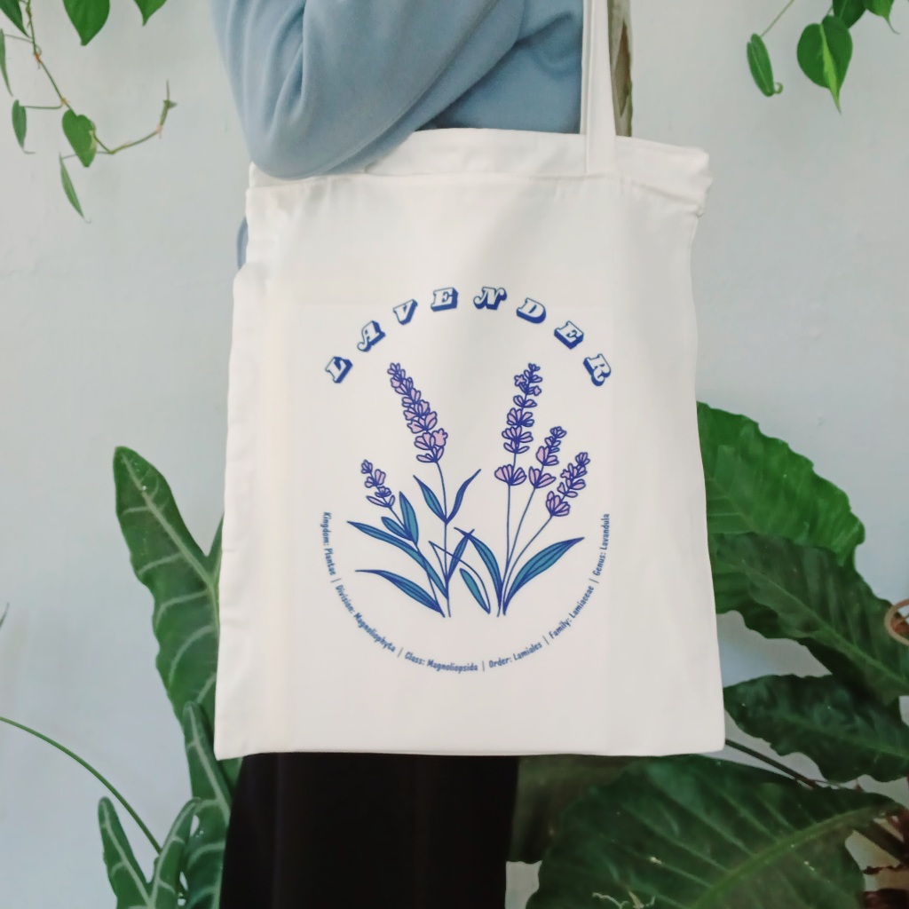 Flossola - Tote Bag Kanvas Lavender Tas Totebag Wanita Kuliah Kerja Laptop Ukuran 35 x 40 CM