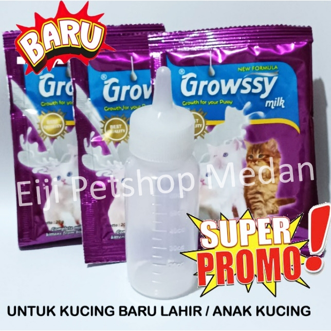 Botol Susu dan Susu untuk Anak Kucing Baru Lahir Growssy Dot Bayi Kucing Kitten Eiji Petshop Medan