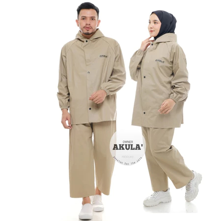 Jas Hujan Pria Wanita Dewasa Setelan Baju Celana By Akula cream