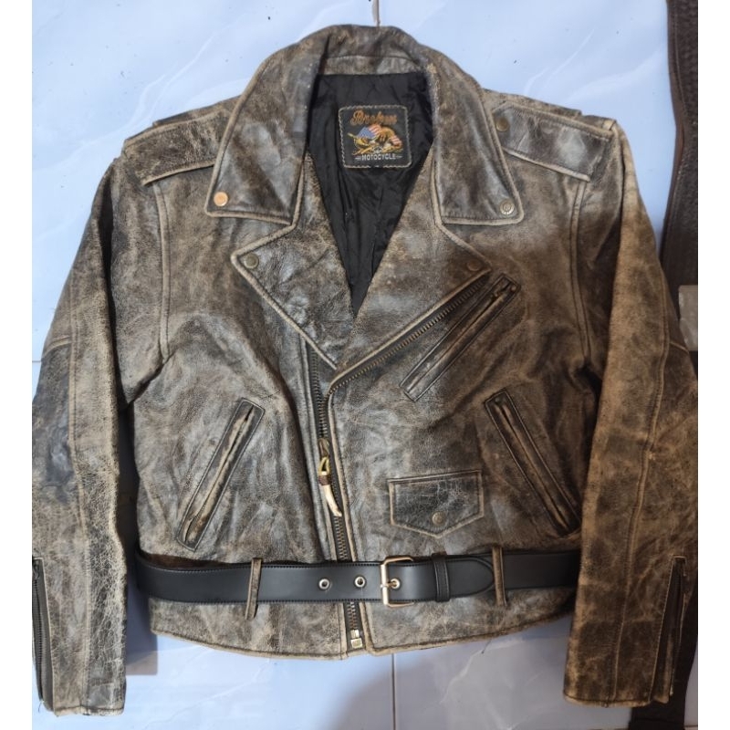 jaket kulit vintage // jaket kulit dobel kerah // jaket kulit ramones