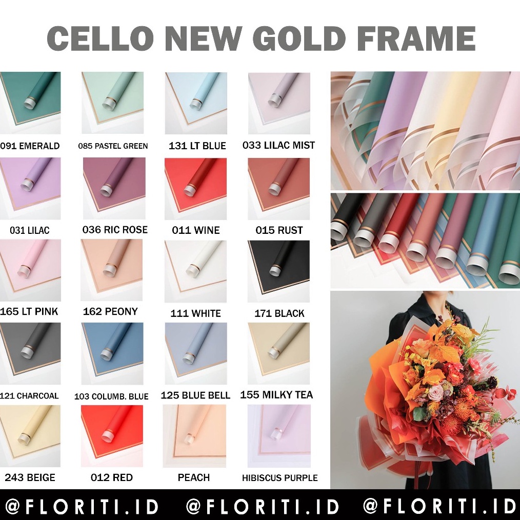 

2 lembar Cellophane Kes Buket New Frame Gold Flower Wrapg