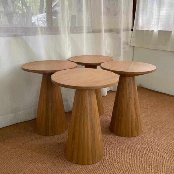 Meja Sudut Bulat Kayu Jati | Side Table Bulat Minimalis