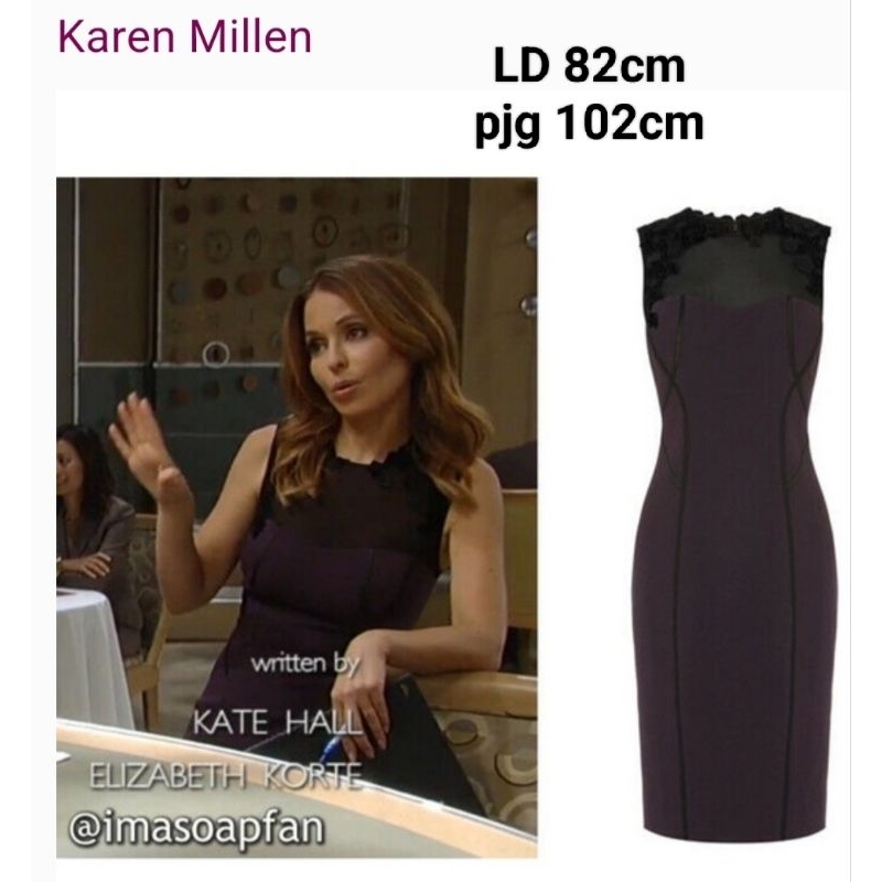 preloved branded original Karen Millen purple black mesh velvet floral pencil sheath dress