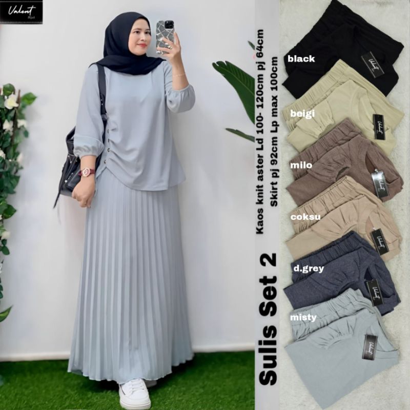 Baju Setelan Wanita Muslim Sulis Set 2 Setelan Plisket Jumbo LD 110-120CM Setelan Terbaru Pakaian Wa