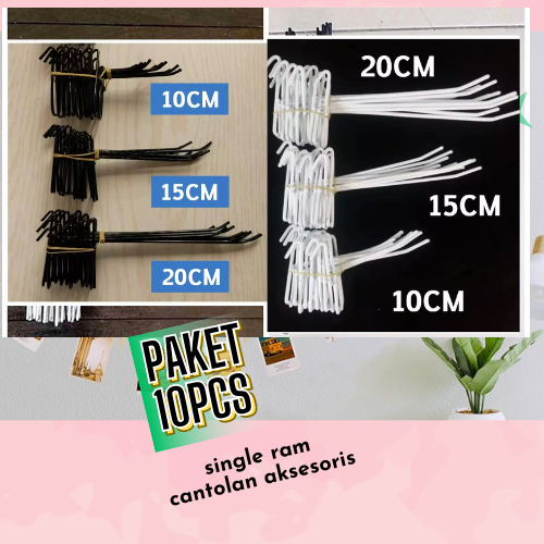 (isi 10) hook ram 20cm gantungan aksesoris single ram putih kaitan ram pajangan konter gantungan tok