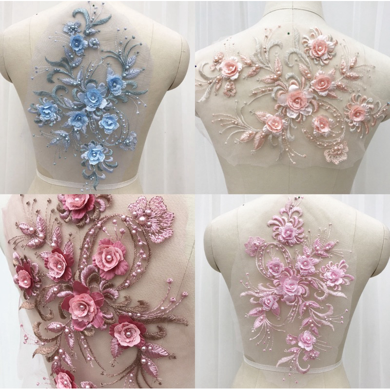 WY019 Wedding Lace Bunga Bordir / Bordiran Tempel