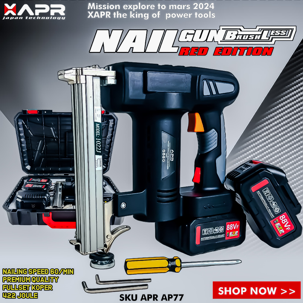 PROMO Mesin Tembak Paku NAILGUN MOD U APR JAPAN AP77 baterai Cordless GARANSI 5 TAHUN