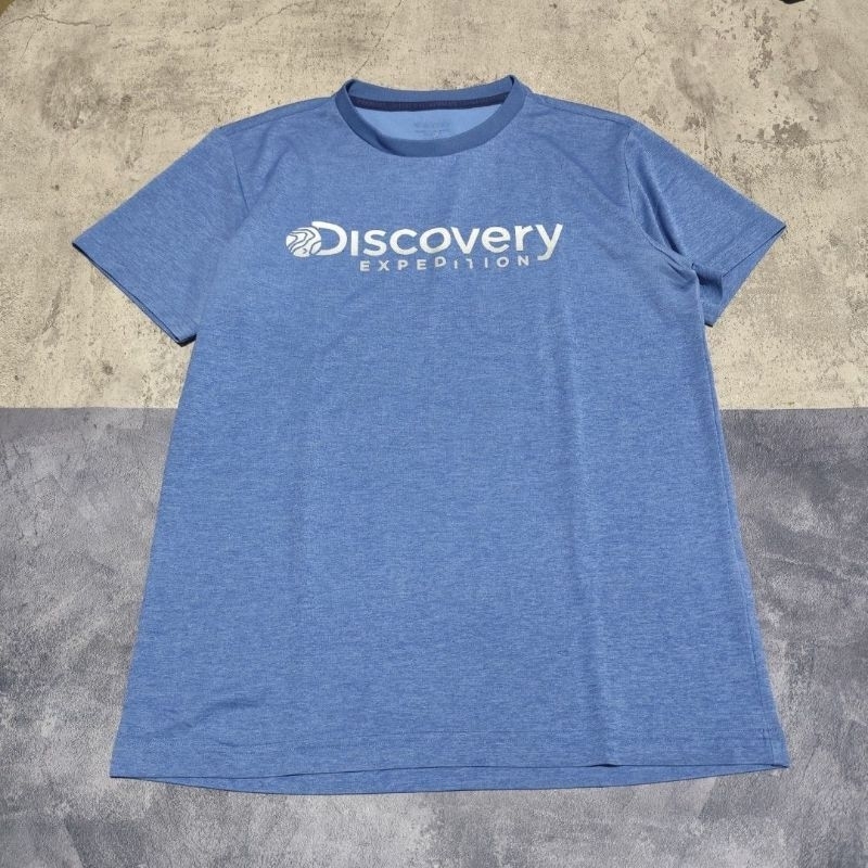 Baju kaos  pria outdoor hiking gunung Discovery biru