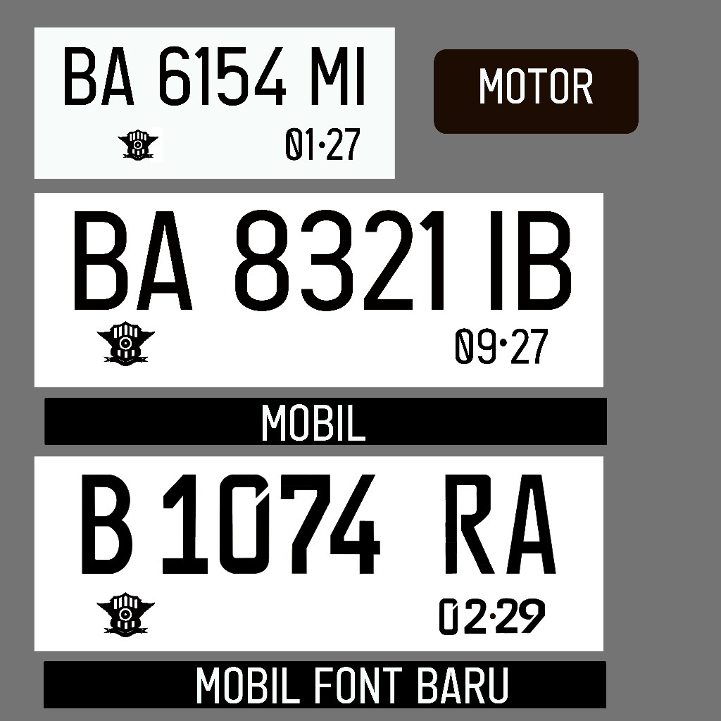 STIKER CUTING HURUF & ANGKA PLAT NOMOR MOTOR/MOBIL 1 SET DEPAN & BELAKANG