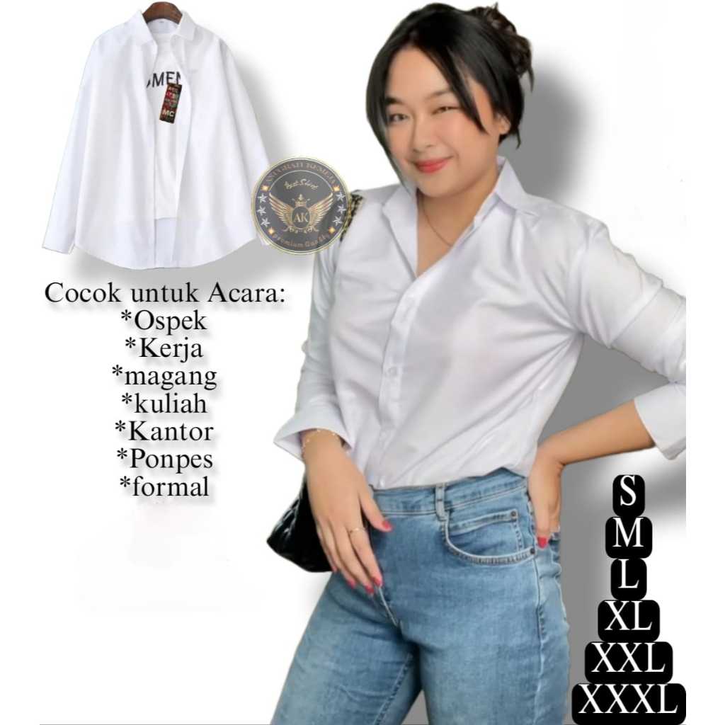 PROMO Kemeja Putih Polos Wanita Lengan Panjang Formal - Hem Putih Wanita - Atasan Kerja Wanita