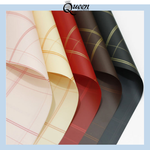 

20 LEMBAR Kertas Buket Solid Full Square Pattern Flower Wrapping Cellophane Motif Kotak Grid 6191