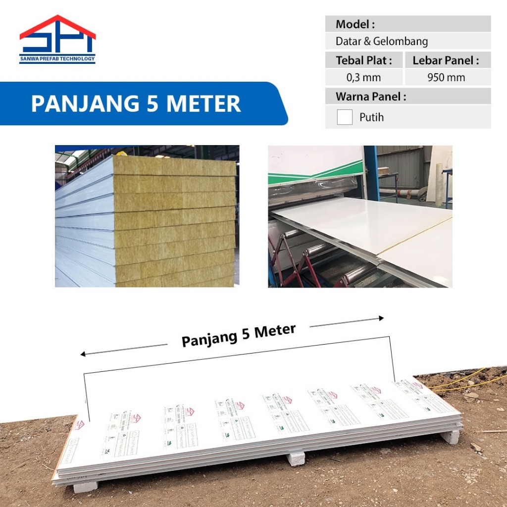 Sanwa - Sandwich Panel Rockwool Dinding Peredam Suara Tahan Api Tahan Panas Bangunan Komersial Indus