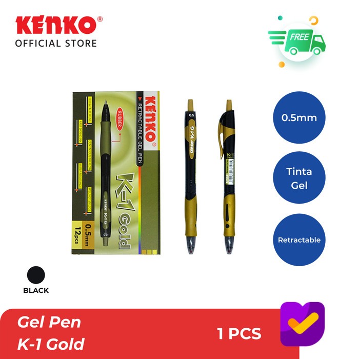 

GEL PEN K-1 GOLD / Pena Jel Cetek Black Retractable KENKO