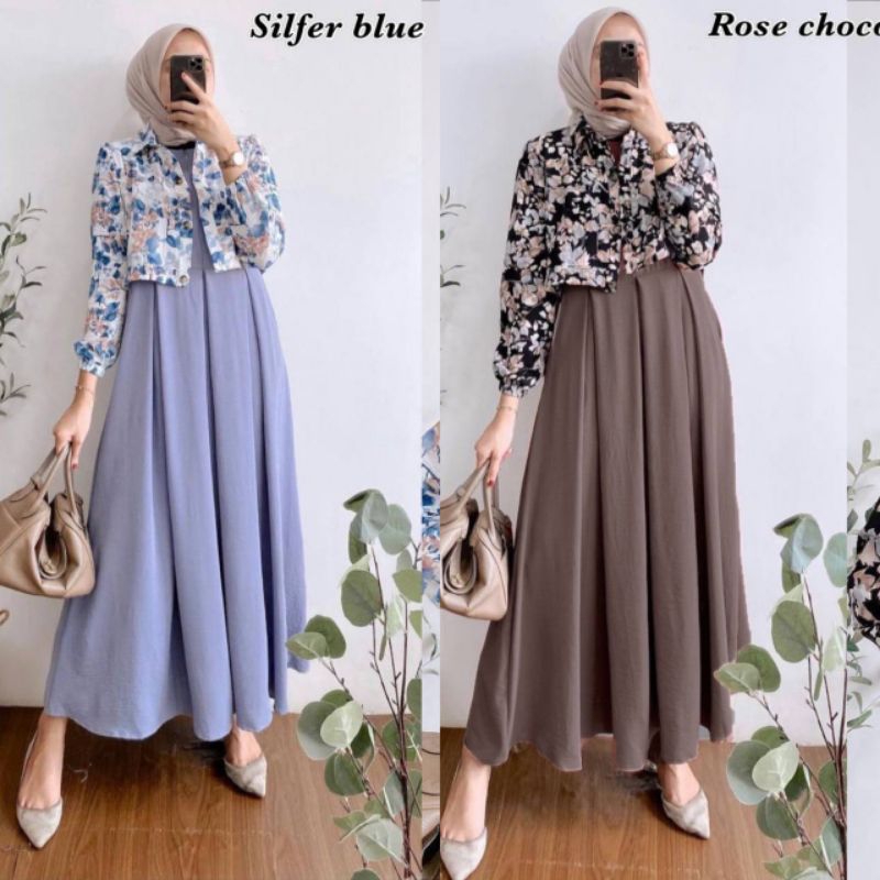 GAMIS KANCING DEPAN FULL/BAJU GAMIS CRINGKLE TERBARU MODEL KEKINIAN GAMIS SET OUTHER FULL KANCING GA