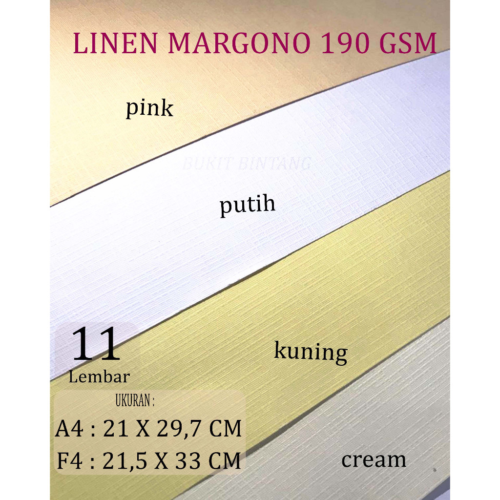 

KERTAS LINEN MARGONO 190 GSM UKURAN A4 / F4 , 11 LEMBAR