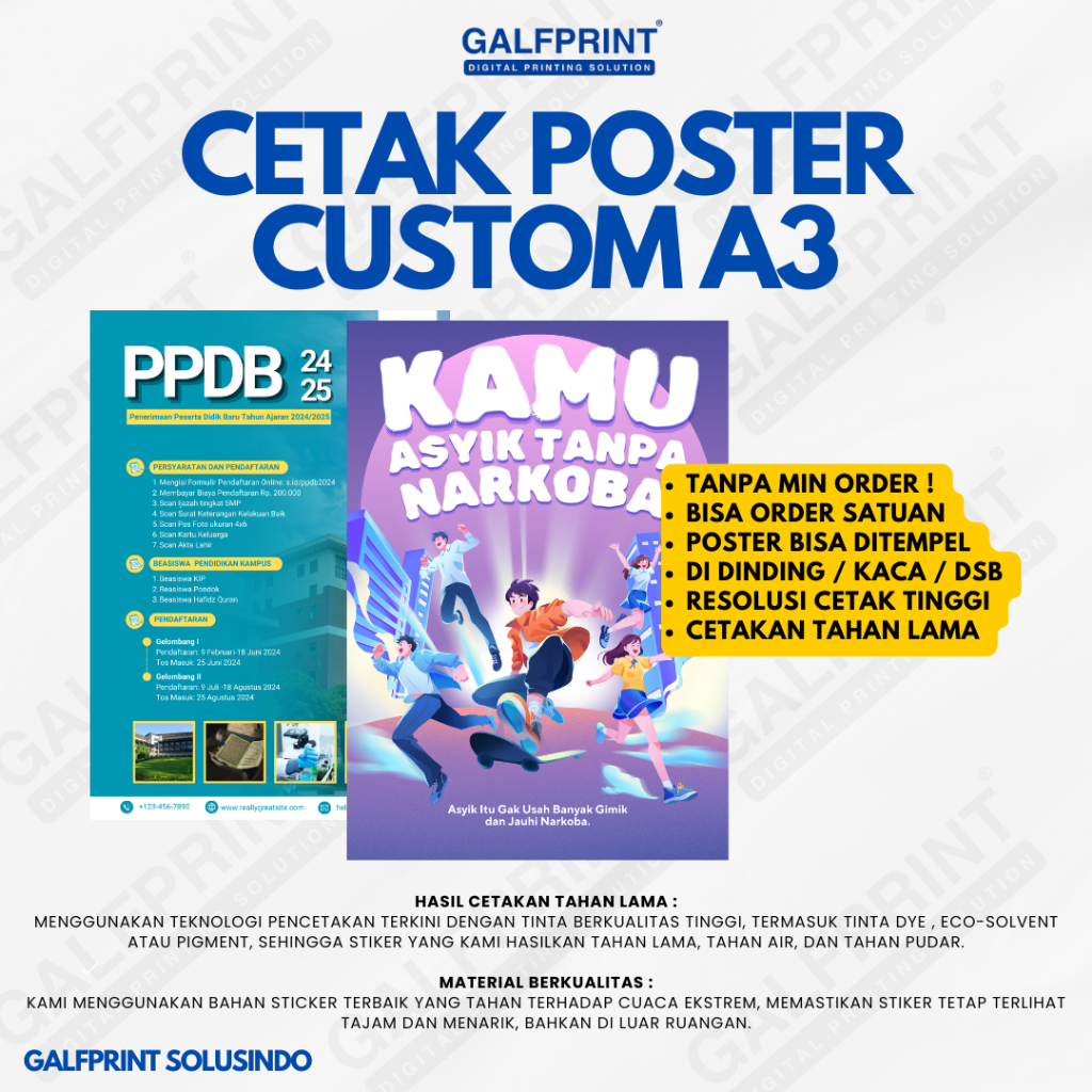 

GALFPRINT JASA CETAK POSTER CUSTOM A3 ( BISA SATUAN )