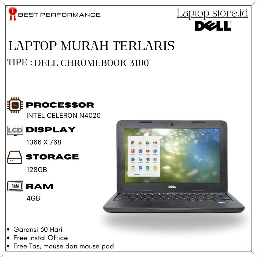 DELL CHROMEBOOK 3100 INTEL CELERON N4020 | WINDOWS | LAPTOP MURAH | ORIGINAL | SECOND