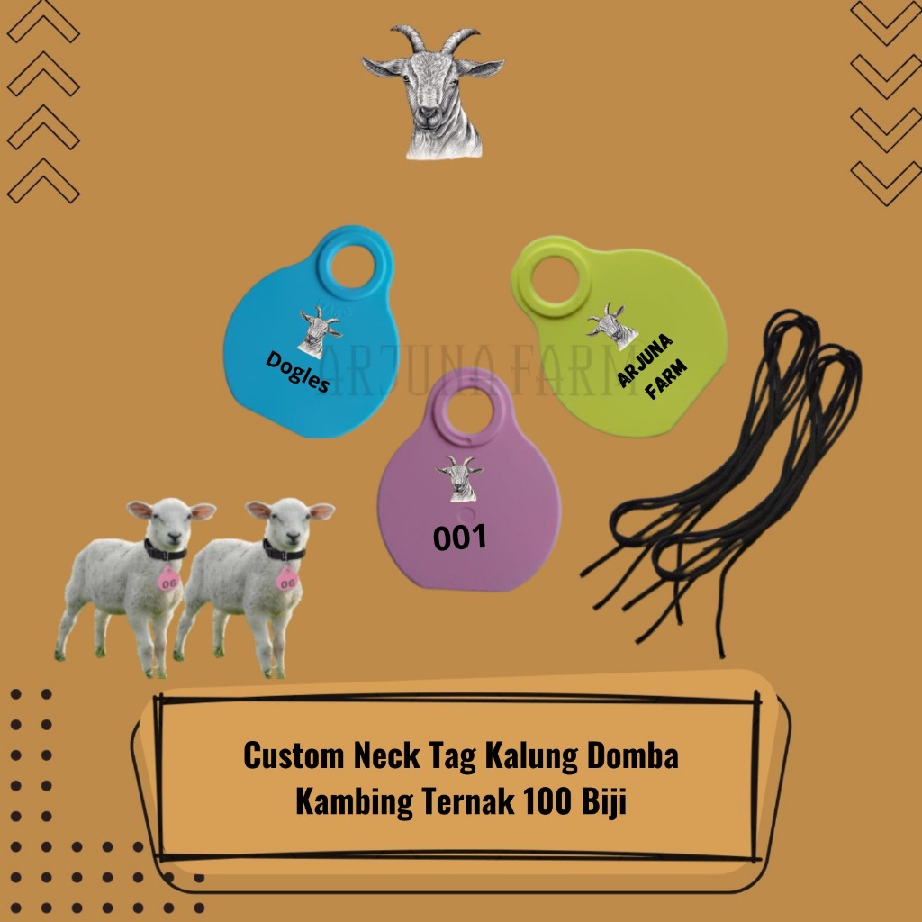 Custom Necktag Kalung Kambing Domba Sapi Anjing Nama Logo Nomor 10 Biji