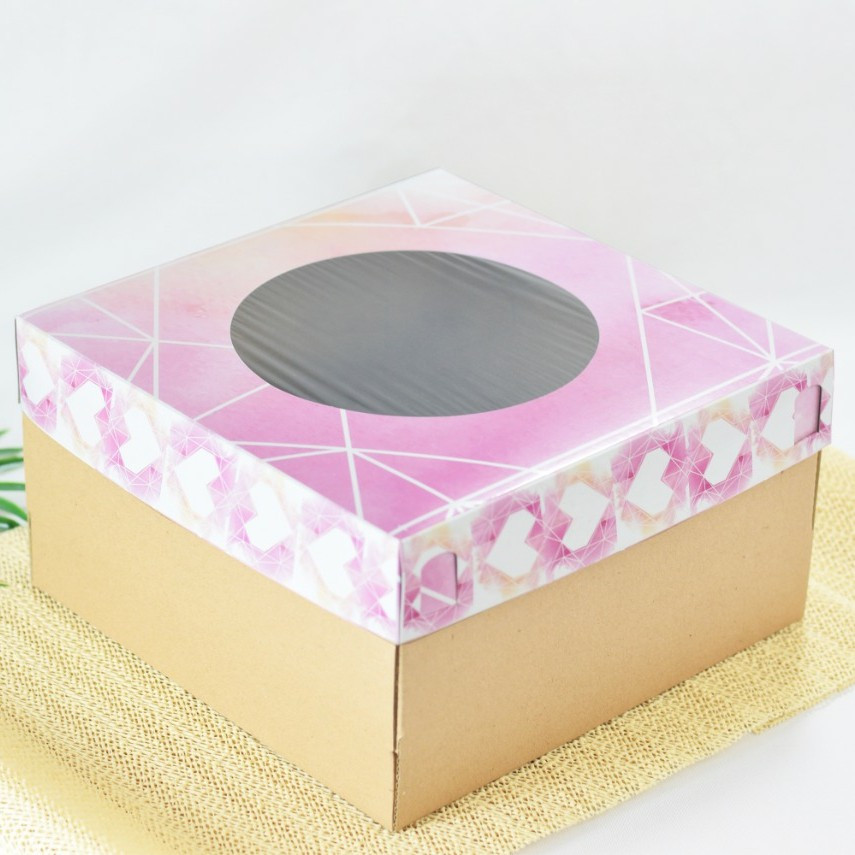 

Box Kotak Jendela Mika Bulat Kemasan Kue Tart Lapis Legit Motif Pink Lov Size 25cm