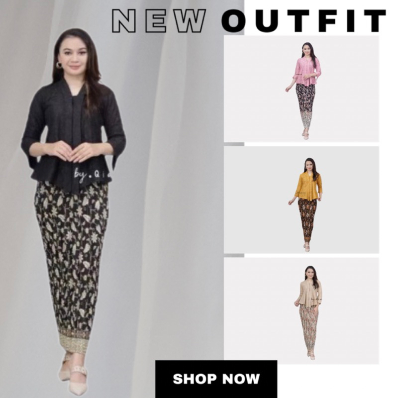 Set kebaya floy brokat kartini modern ld 125 untuk acara wisuda / kondangan warna putih / navy / abu