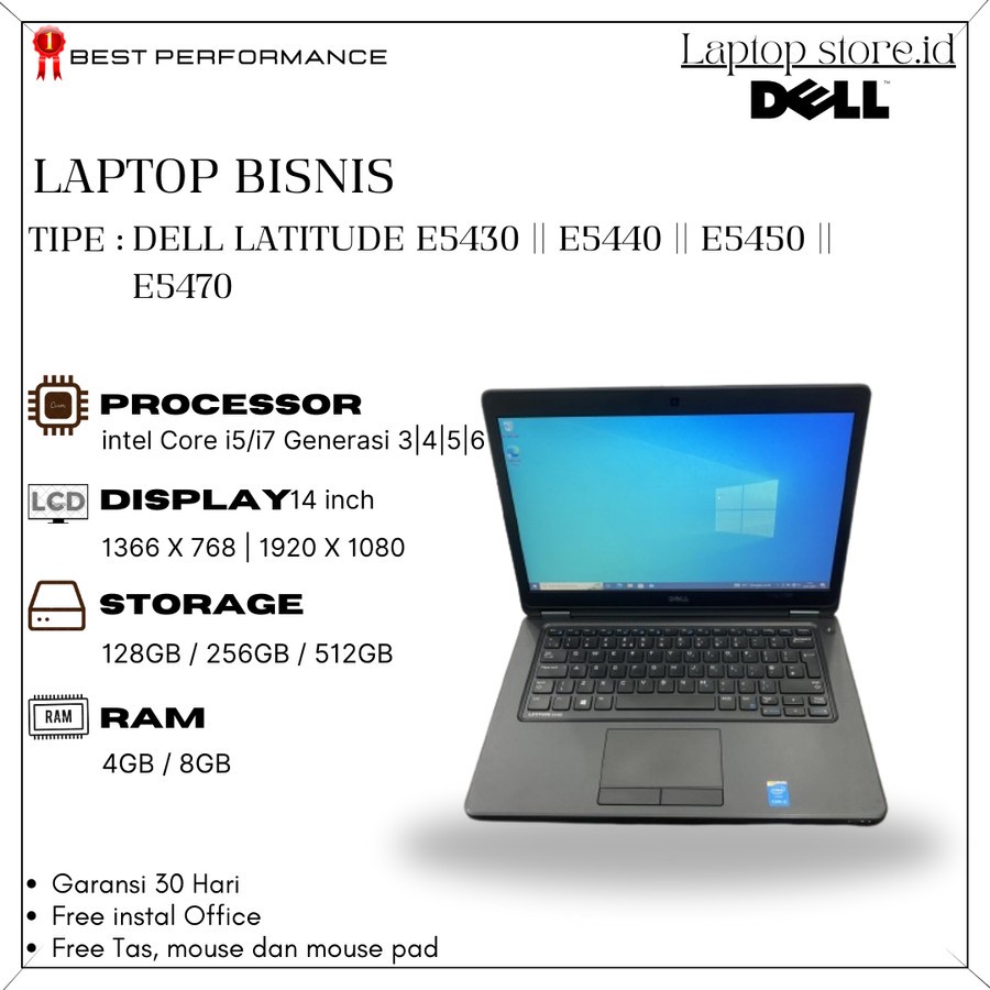 DELL LATITUDE E5430 E5440 E5450 E5470 INTEL CORE i5 / i7 | 8GB | 256GB | SLIM | LAPTOP MURAH | ORIGI