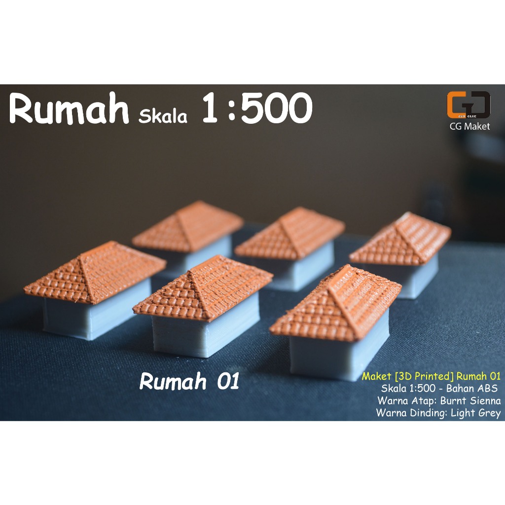 [3D Printed] Maket Rumah Penduduk 01_ Skala 1:500_Atap Burnt Sienna