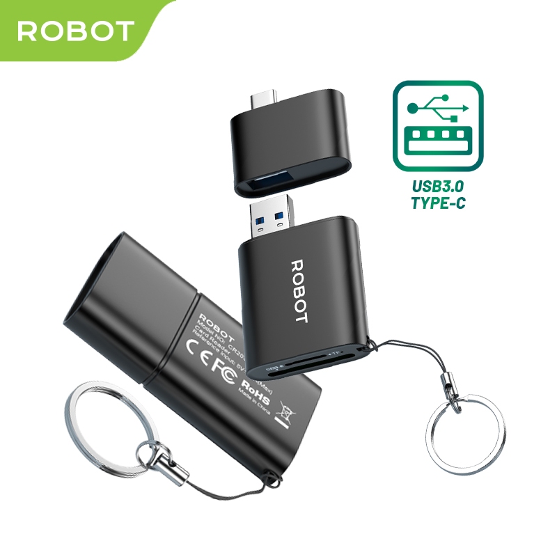 ROBOT Card Reader Dual Port CR203 2 in 1 USB C To USB A Kartu Memory Penyimpanan Icloud - Garansi 1 