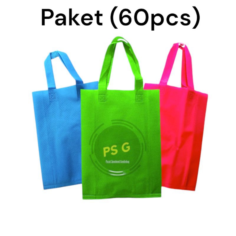 

RN ~isi 60 Pcs~ Goodie bag 25x35x8 Tas Spundbond/Tas Hampres/Tas Belanja kain 55Gsm
