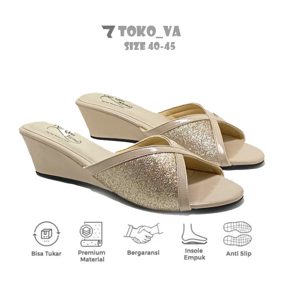 Sandal Ibu-Ibu Wedges Ukuran Jumbo Besar | No 40 41 42 43 44 45 | Sendal Pesta Kondangan Wanita Ukur