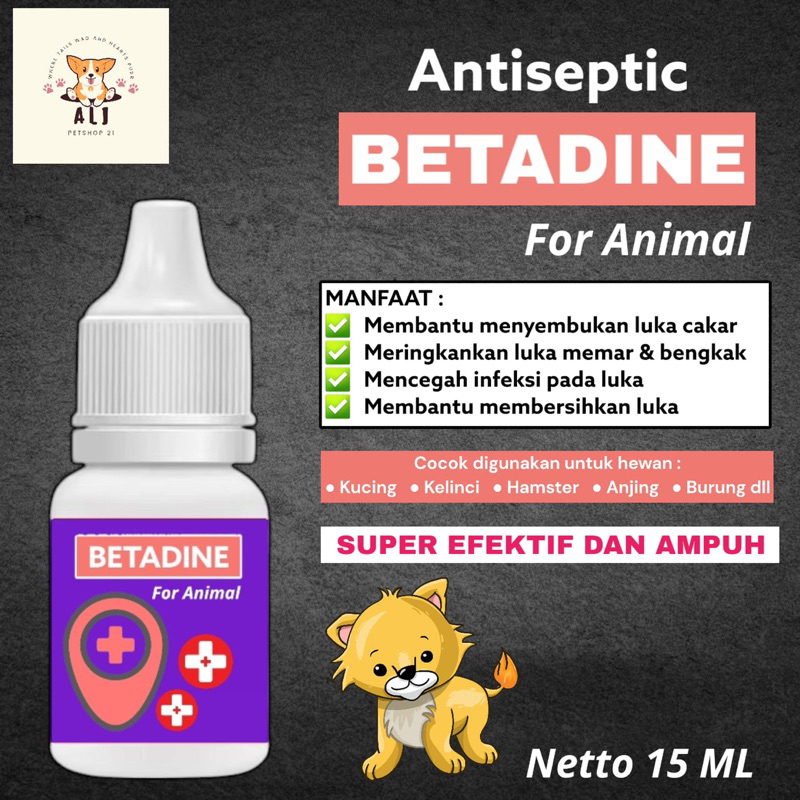Betadine antiseptik 15ml betadine hewan pembersih luka kucing hamster anjing kelinci burung dan hewa