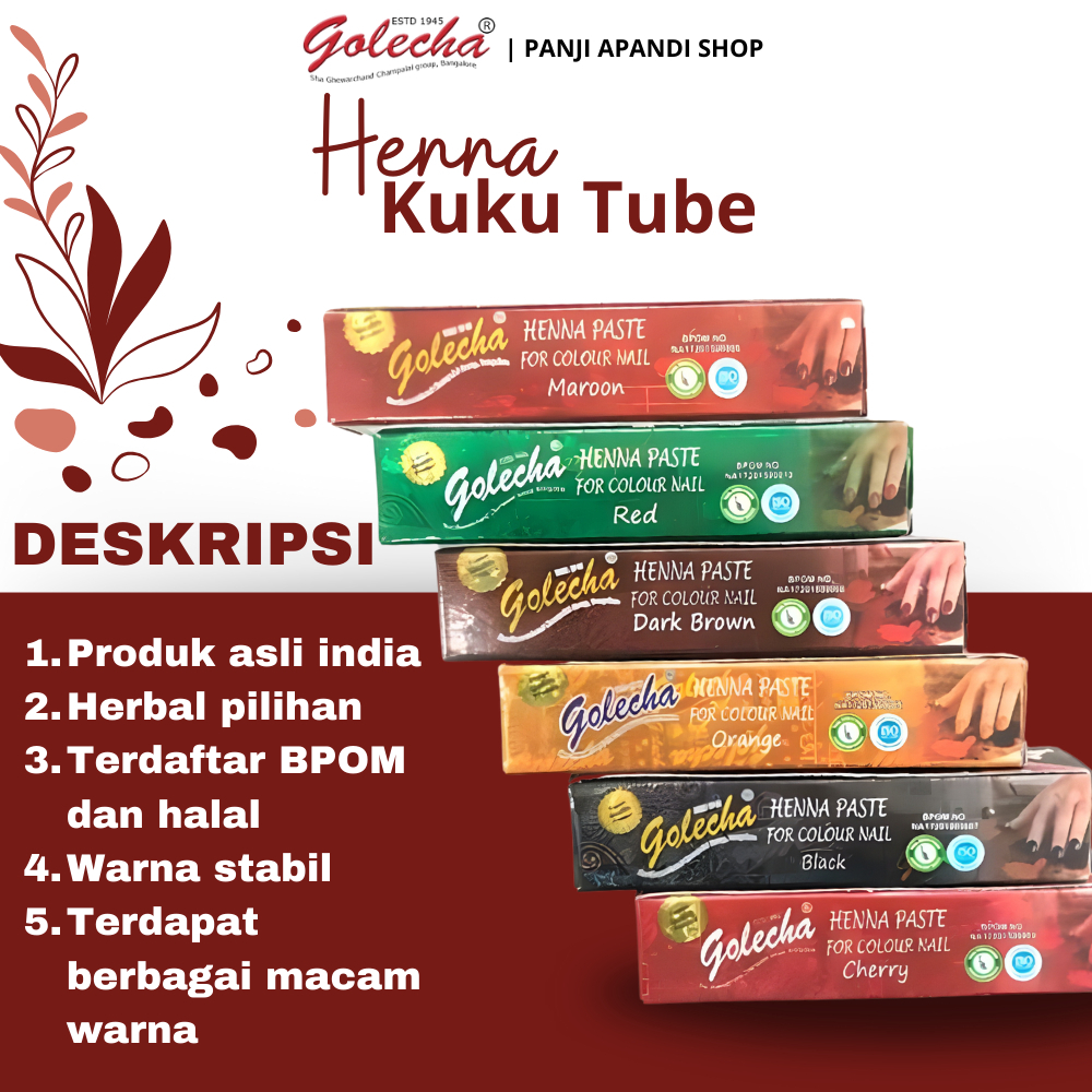 GOLECHA HENNA TUBE BPOM HENA KUKU PACAR KUKU HALAL BUAT SHOLAT TAHAN LAMA |