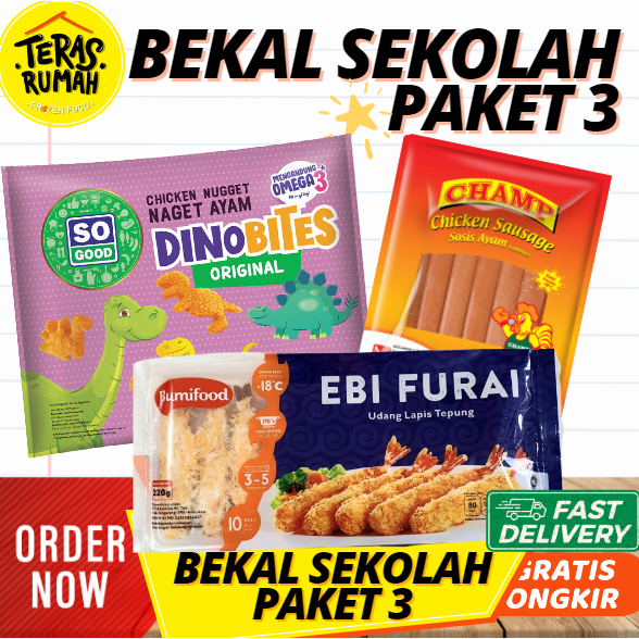 

PAKET BEKAL SEKOLAH 3 - NUGGET DINO, CHAMP SOSIS, EBIFURAI