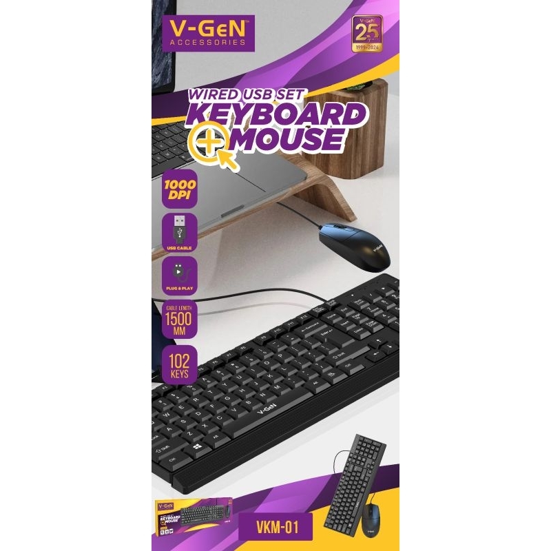 Wired USB Keyboard V-GeN VKM-01 Keyboard Kable SEPAKET + MOUSE