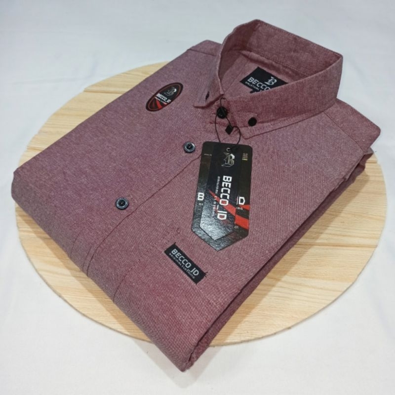 Becco Kemeja Polos Pria Dusty Pink Lengan Pendek Jumbo Size Katun Oxford Hem Pria Lengan Pendek