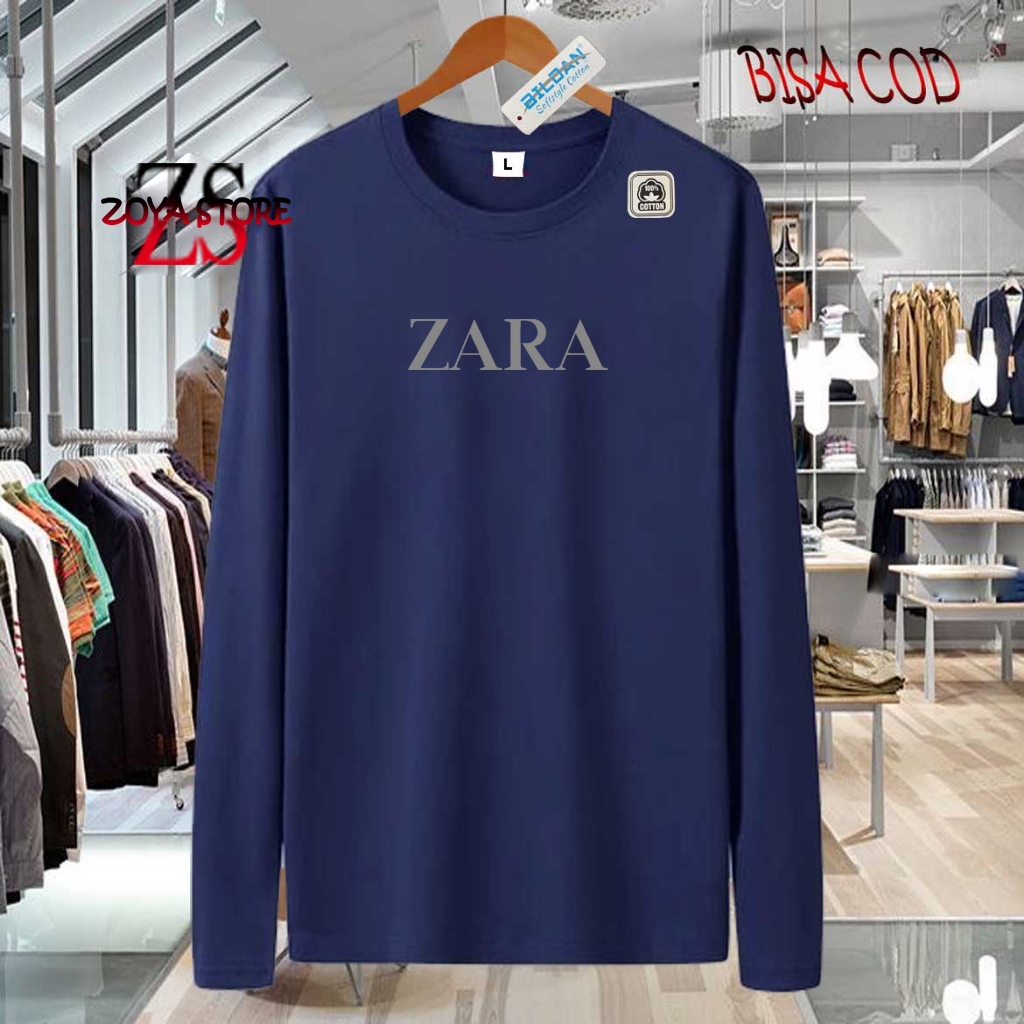 COD  Baju Kaos Distro Zara Text Silver Premium Quality Kaos Cotton Combed 30s Lengan Panjang T-Shrit