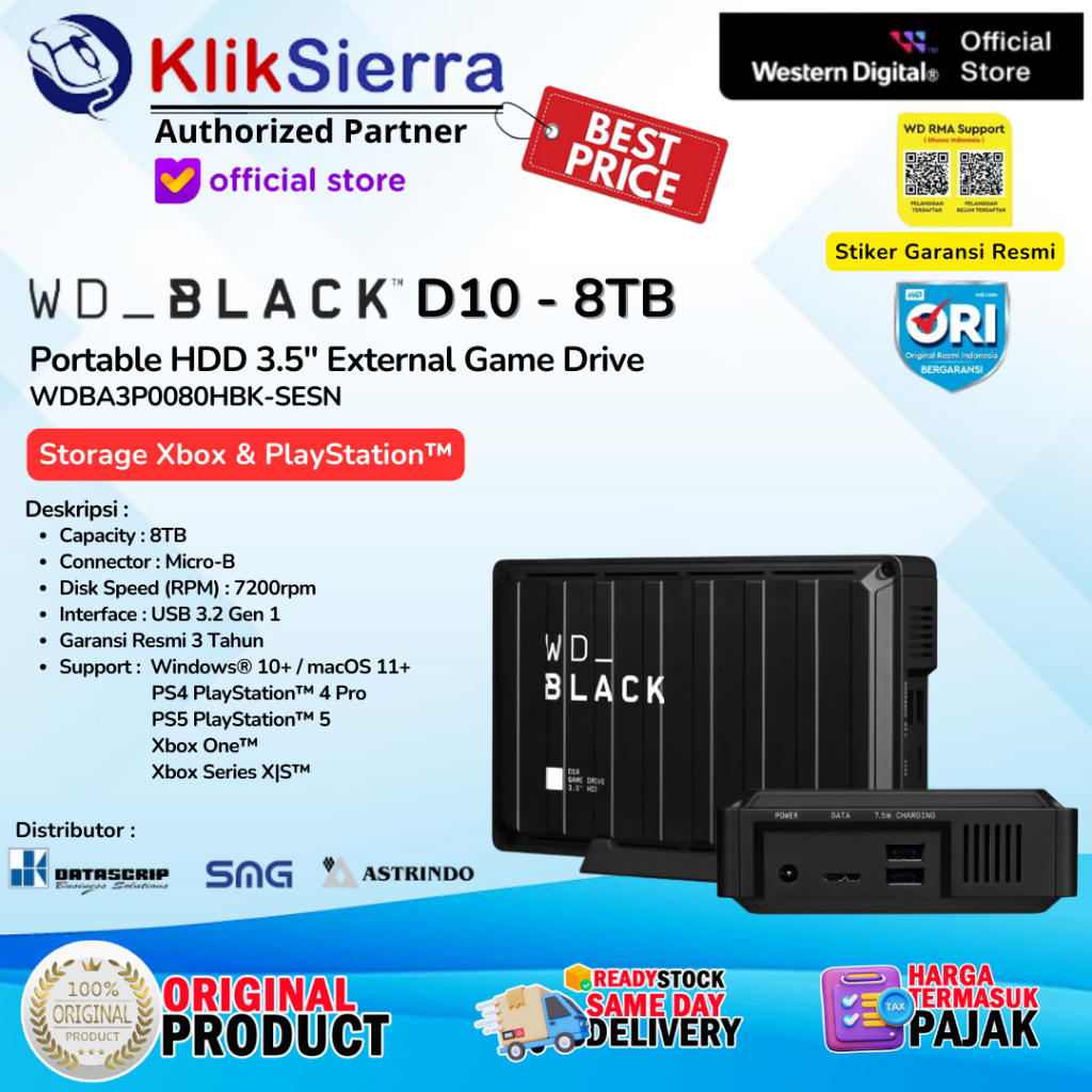 WD Black D10 8TB Game Drive HDD Harddisk External Portable USB 3.2