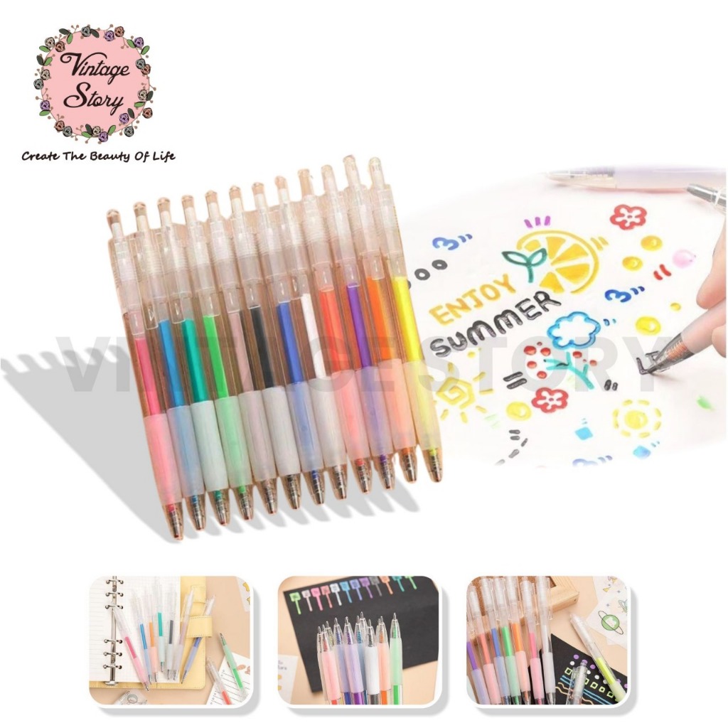 

Pulpen Pena Tinta Color Gel Warna Warni ATK Dekorasi Scrapbook Aesthetic