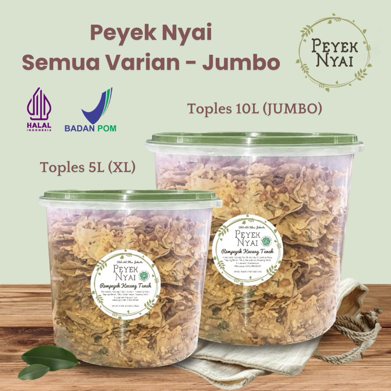 

PEYEK NYAI - Rempeyek Semua Varian (Toples 10L) JUMBO | Peyek Kacang | Peyek Teri Medan | Peyek Udang Rebon | Peyek Teri Cabai | Peyek Kacang Hijau | Peyek Kedelai Hitam | Peyek Almond | Peyek Mede | Peyek Kacang Cabai Rawit | Peyek Baby Cumi