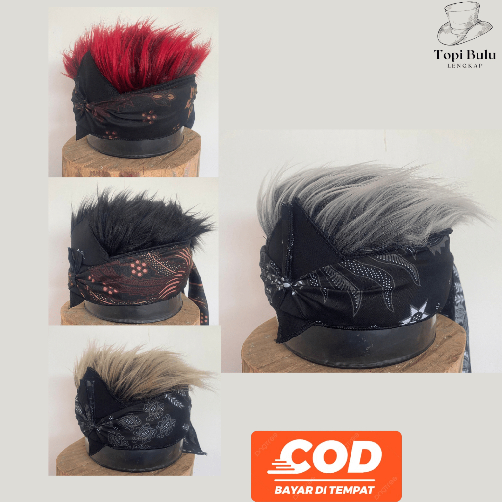 topi rambut palsu pria berkualitas topi udeng / udeng rambut panjang
