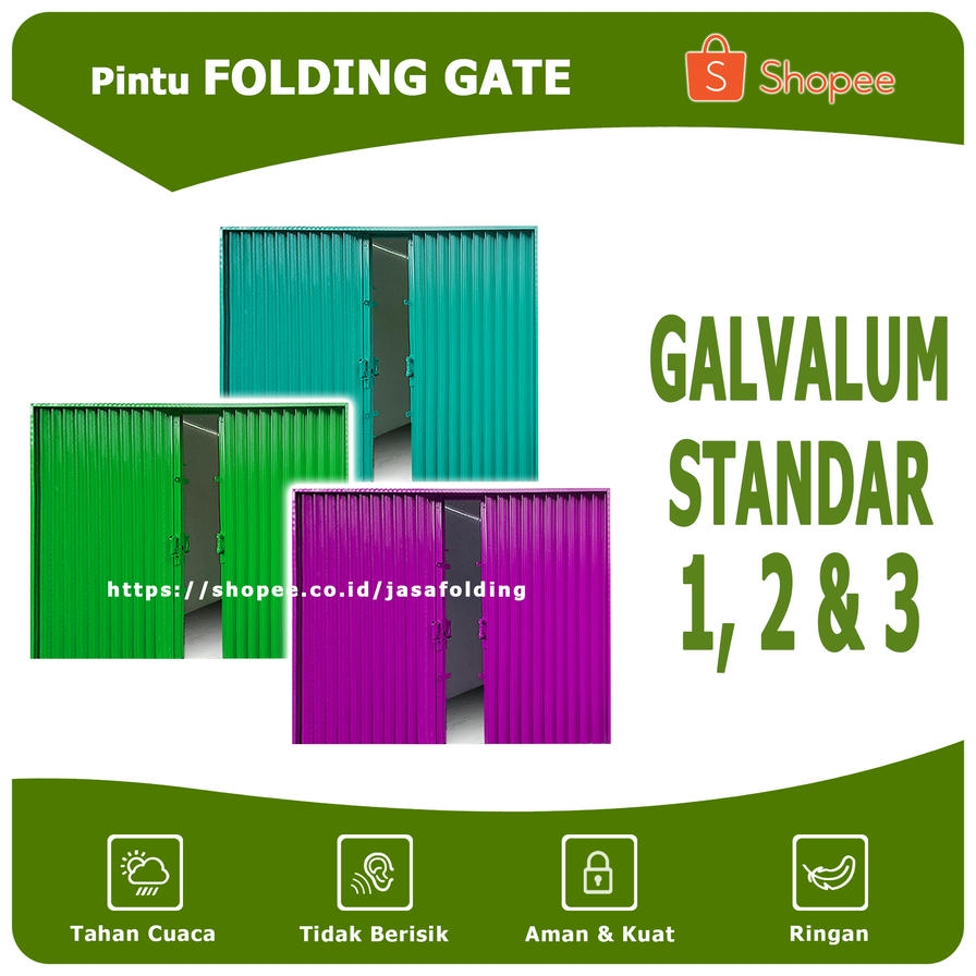 Galvalum Standar - Pintu Folding Gate Rolling Door Harmonika Garasi Lipat Sliding