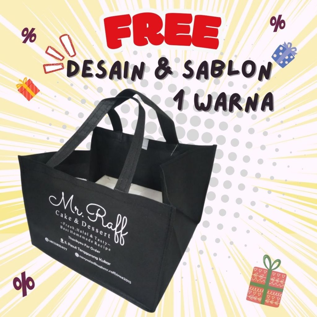 

[70x50 lebar 15/ 75x60 lebar 20/ 50x50 lebar 20/ 55x50 L 25/ 65x45 lebar 15/25 / 60x40 lebar 15/ 50x60 lebar 7/10/15/20/35 50x18 lebar 18] TAS MAHAR SPUNBON JUMBO SABLON 1 SISI 1 WARNA