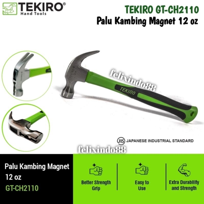 Palu Kambing Tekiro 12 oz Gagang Karet Original Claw Hammer / Tukul Besi / Godam Martil Pencabut Pak